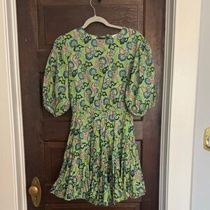Rhode Mini Dress - Green Multi, Open back with tie, Size Medium